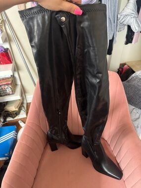 Women's Black Over-the-Knee Block Heel Boots